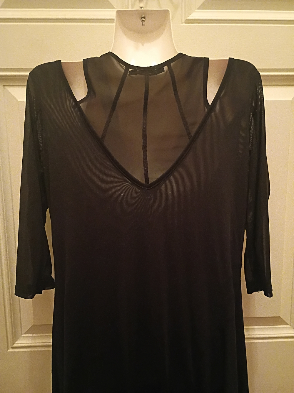 Mechant Black Sheer Panel Mid Sleeve Dress